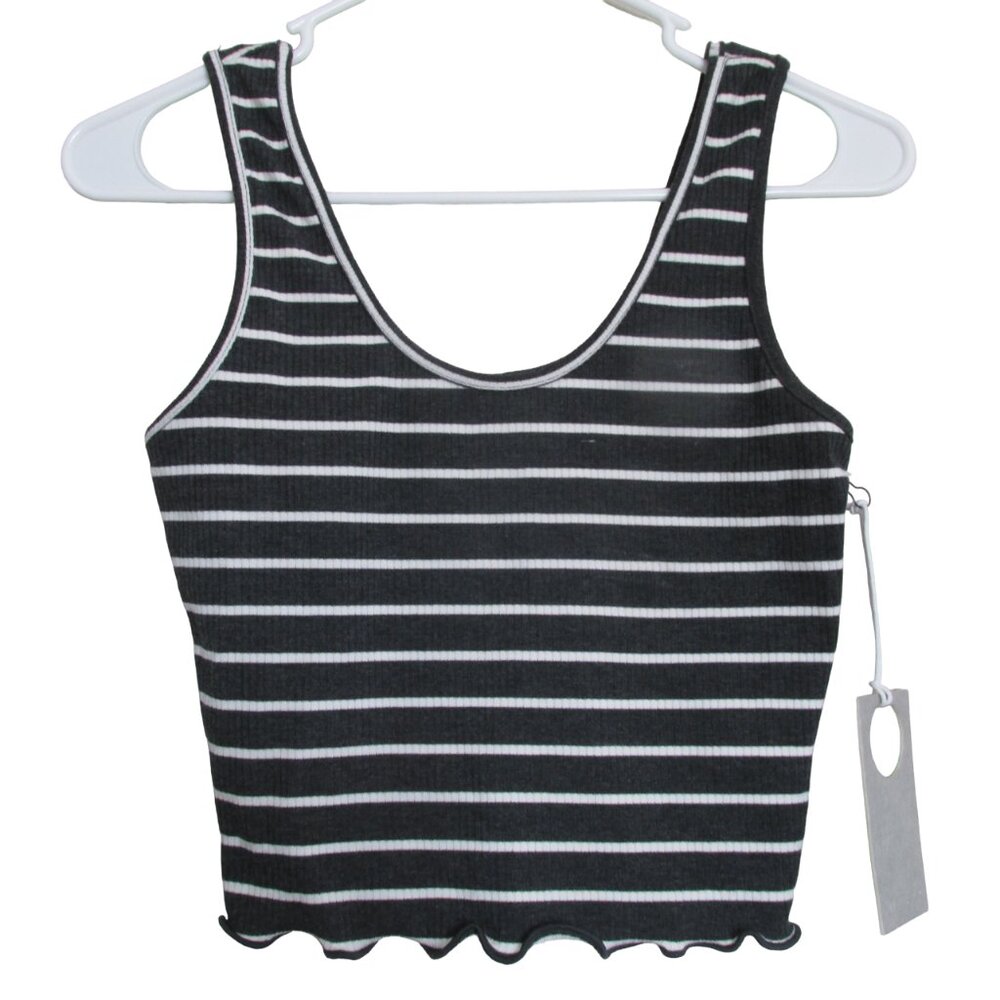 Paperoc Pullover‎ Sleeveless Crop Top Belly Shirt Womens Medium Gray Striped Top